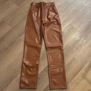 Abercrombie & Fitch 90s Straight Ultra High Rise Brown Leather Pants